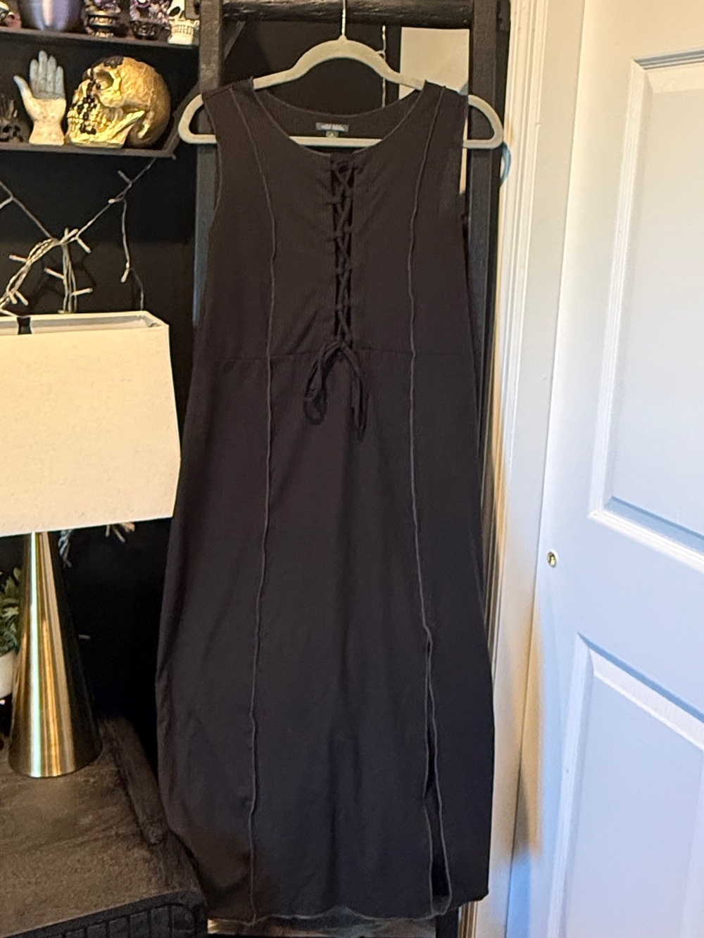 wild fable Black Ribbed Lace-Up Front Dress
